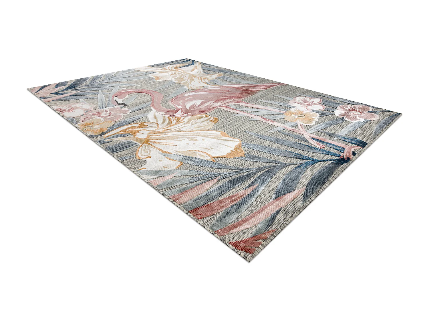 Tapis Structurel BOTANIC 65263 Flamant fleurs, feuilles tissé à plat 176x270 cm