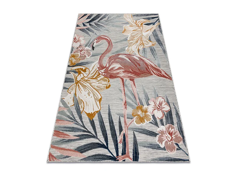 Tapis Structurel BOTANIC 65263 Flamant fleurs, feuilles tissé à plat 176x270 cm
