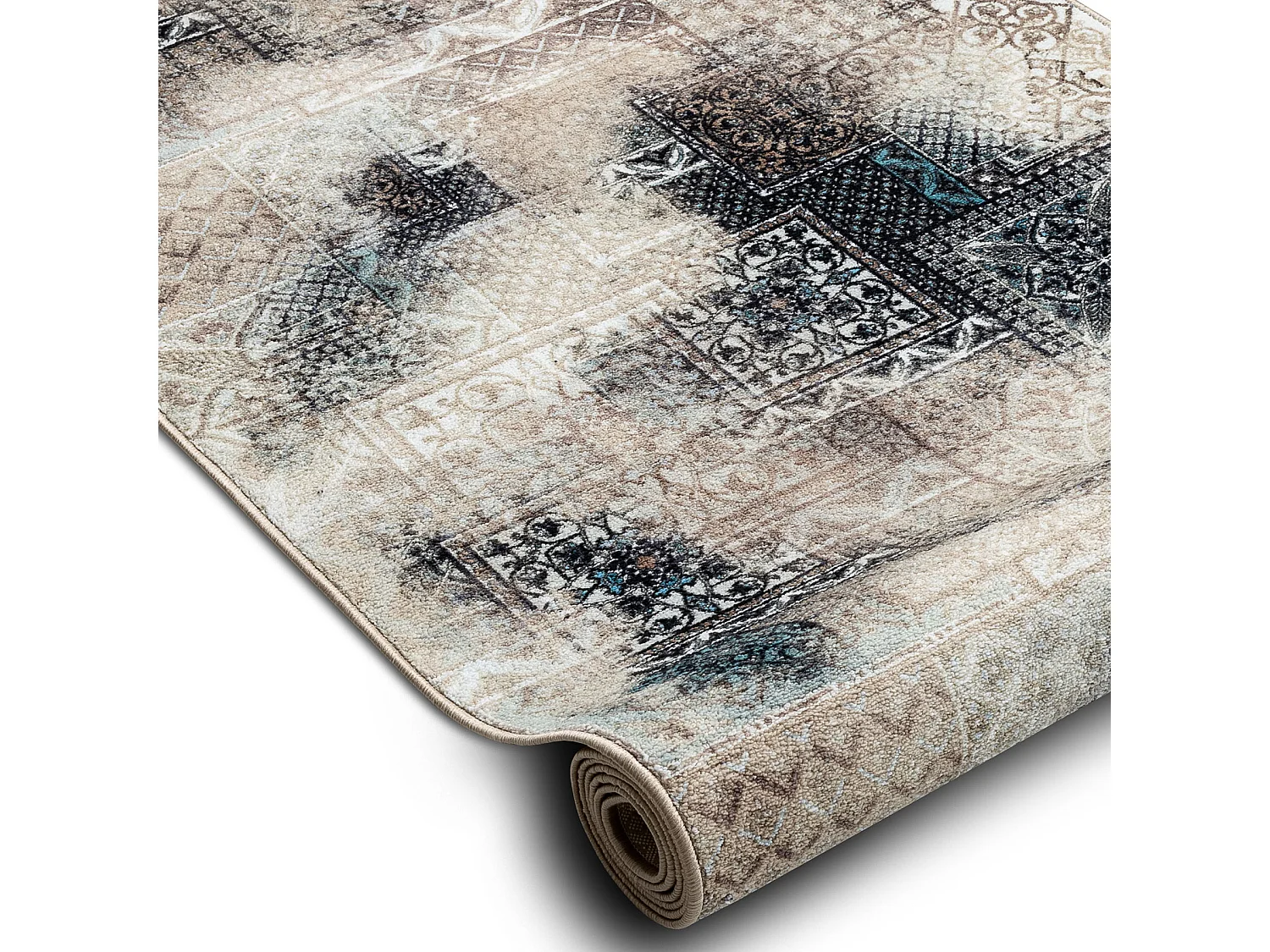 TAPIS DE COULOIR antidérapant PATCHWORK vintage la gomme beige 67x340 cm
