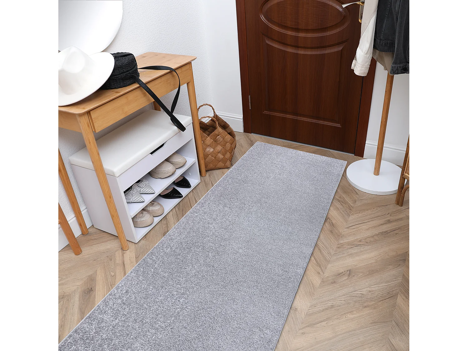 Tapis de couloir SANTA FE argent 92 plaine couleur unie 60x400 cm