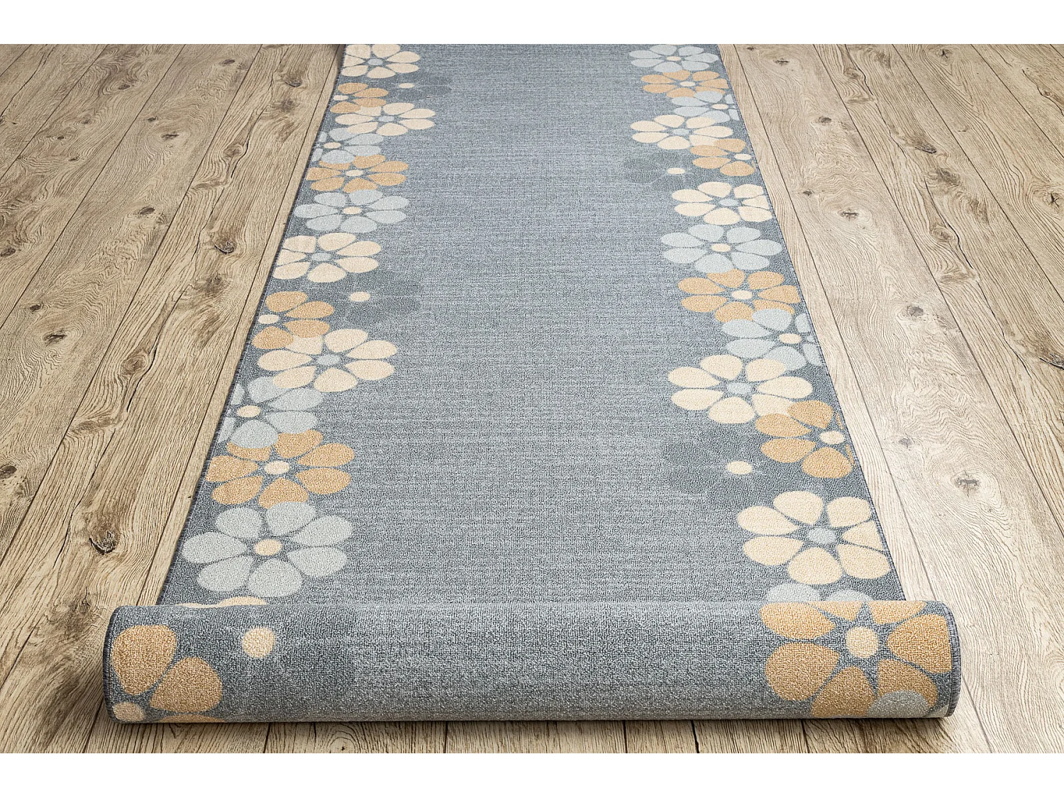 Alfombra de pasillo con refuerzo de goma MARGARETKA flor, gris 110x400 cm