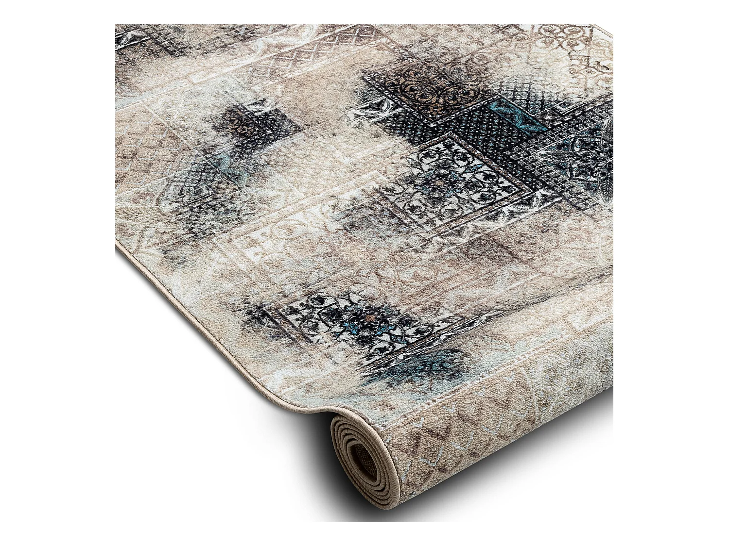 TAPIS DE COULOIR antidérapant PATCHWORK vintage la gomme beige 80x630 cm