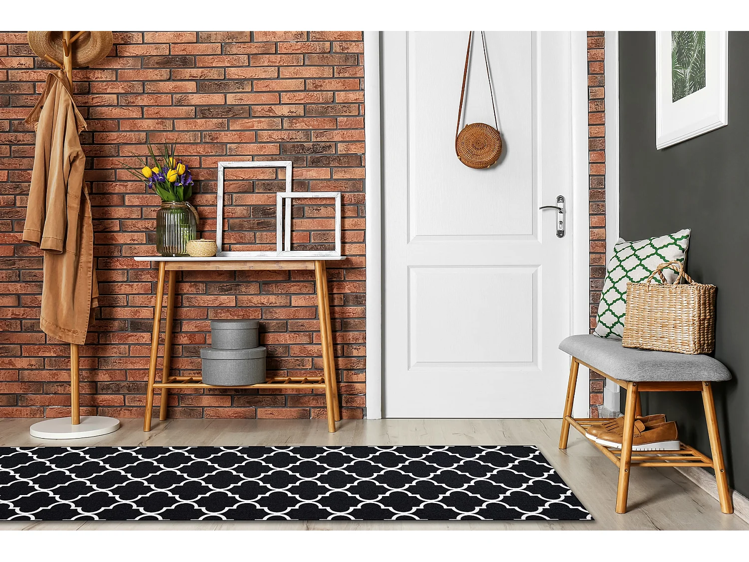 TAPIS DE COULOIR ANTIDÉRAPANT TRÈFLE MAROCAIN noir TRELLIS 30350 80x880 cm