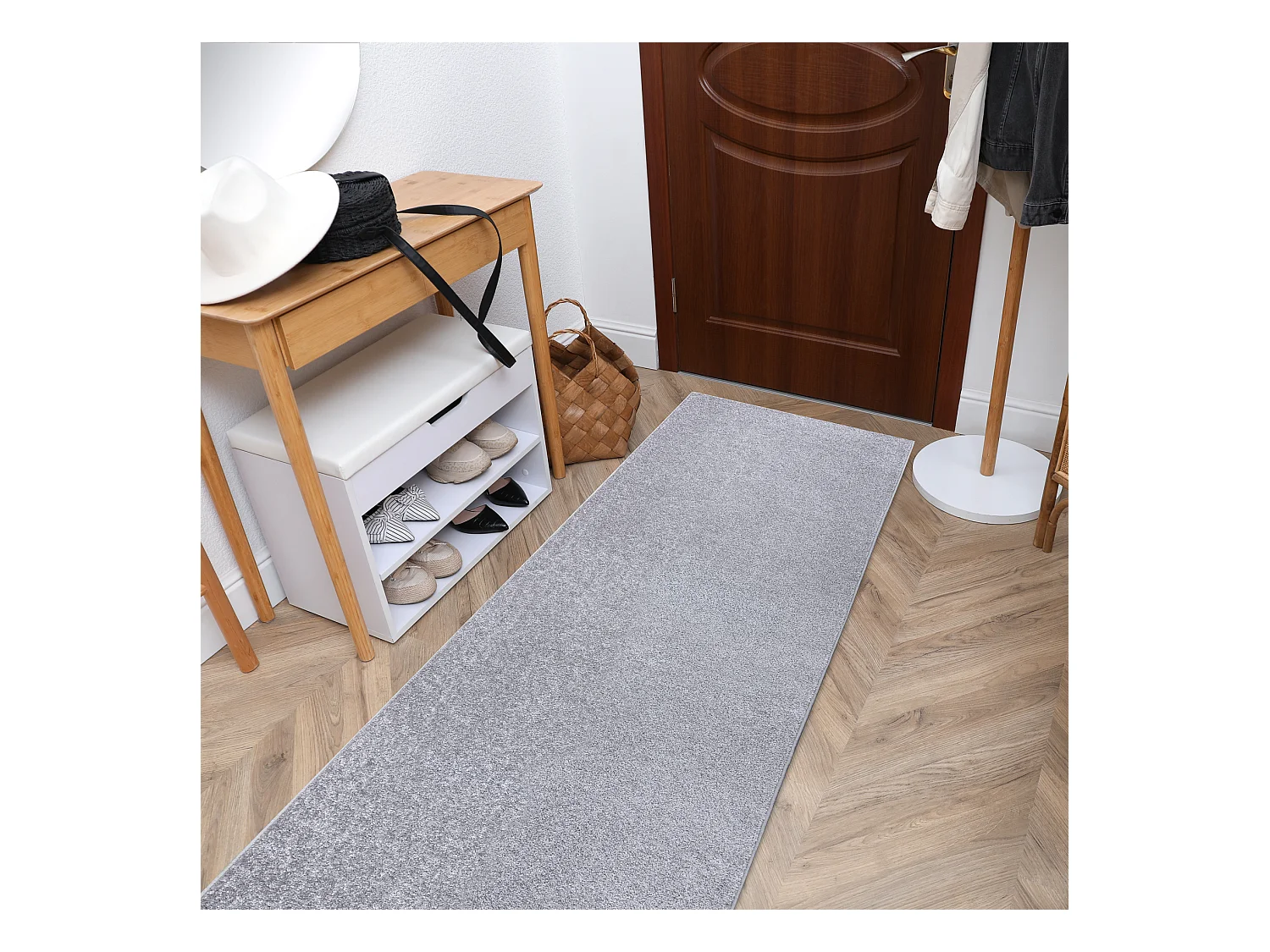 Tapis de couloir SANTA FE argent 92 plaine couleur unie 150x430 cm