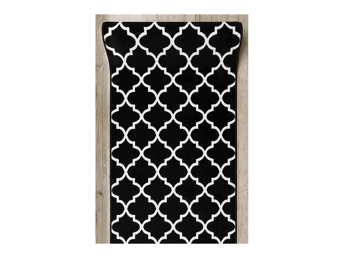 TAPIS DE COULOIR BCF MORAD Trelis Treillis marocain noir / crème 70x700 cm