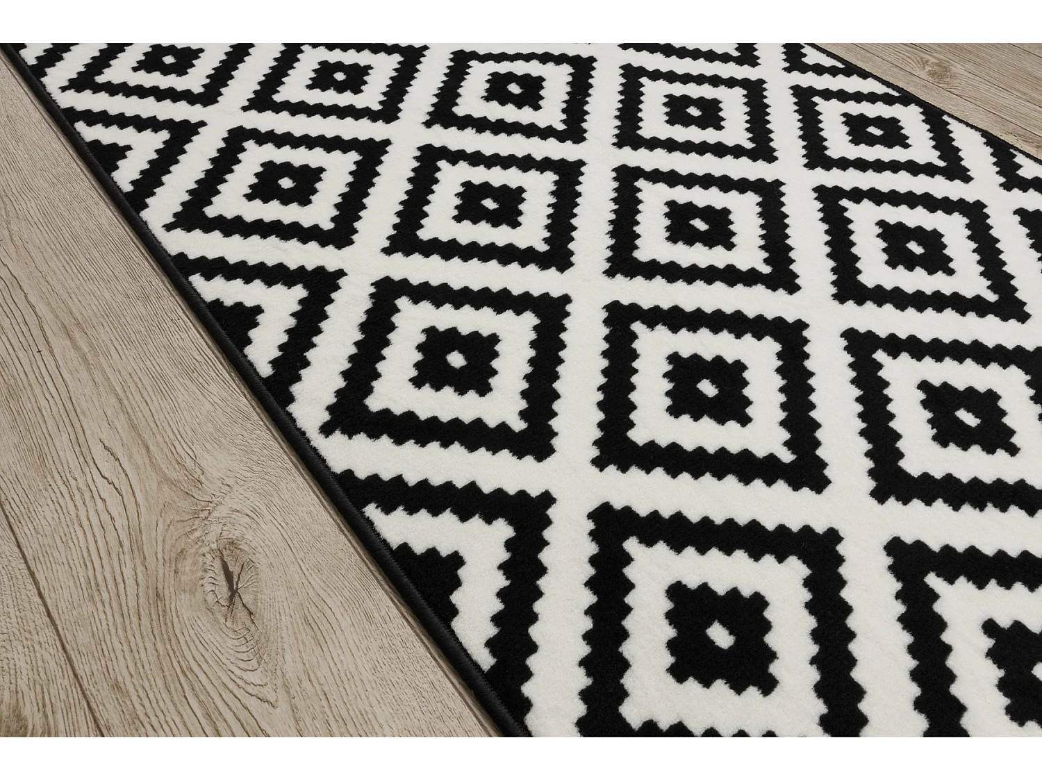 TAPIS DE COULOIR BCF MORAD Ruta diamants noir / crème 70x520 cm