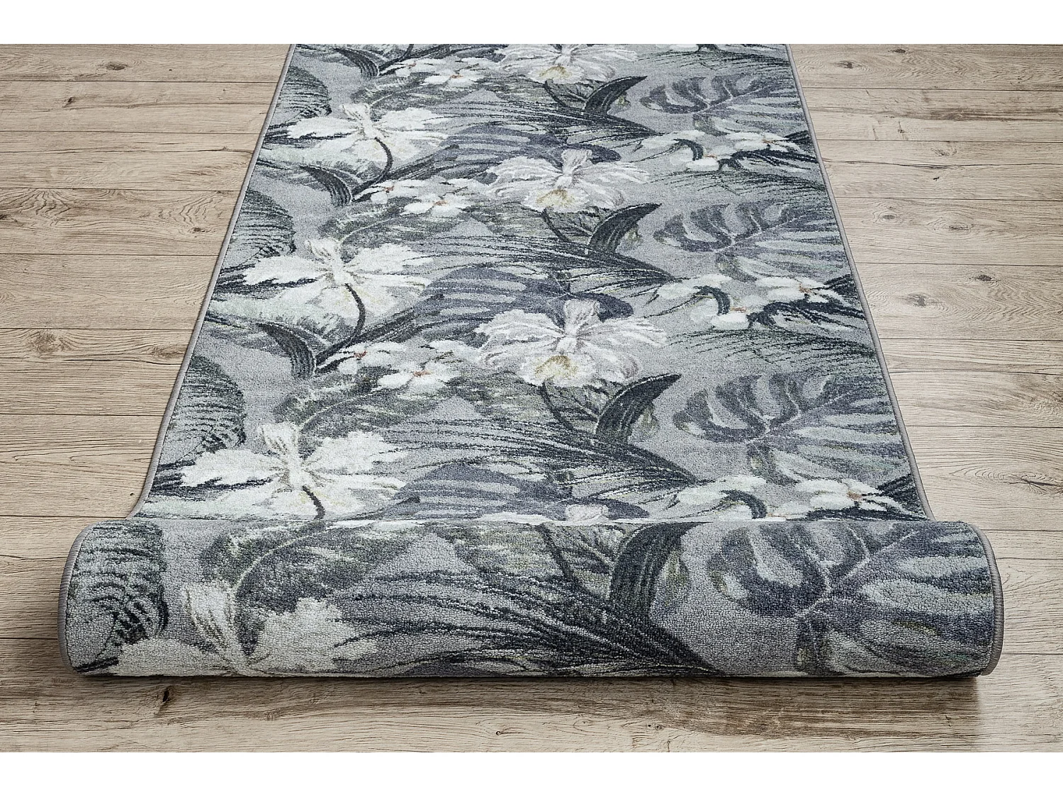 TAPIS DE COULOIR antidérapant MONSTERA Feuilles la gomme gris 67x620 cm