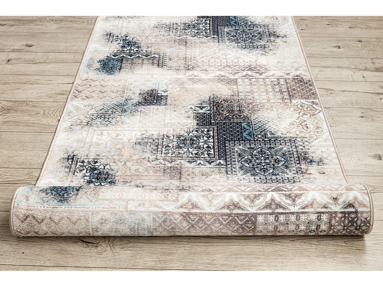 TAPIS DE COULOIR antidérapant PATCHWORK vintage la gomme beige 80x810 cm