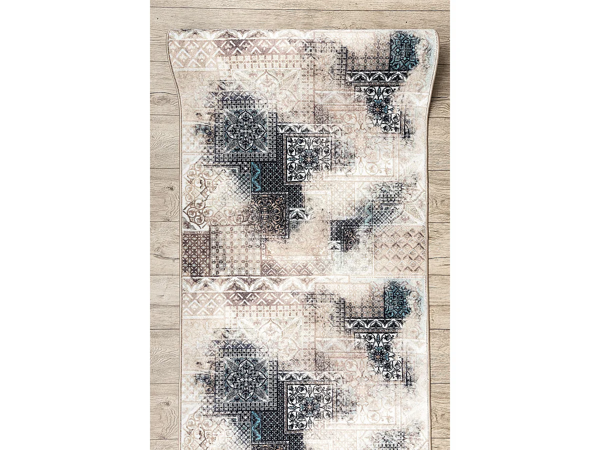 Loper antislip PATCHWORK vintage, gom beige 67x680 cm