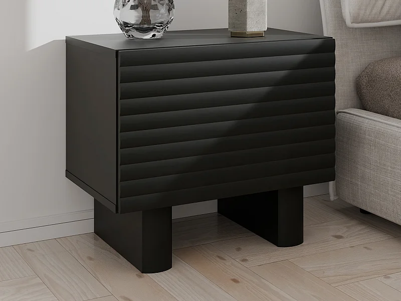 Zestaw 2 szafek nocnych 1-drzwiowych - MDF - Czarny - LUDIMA