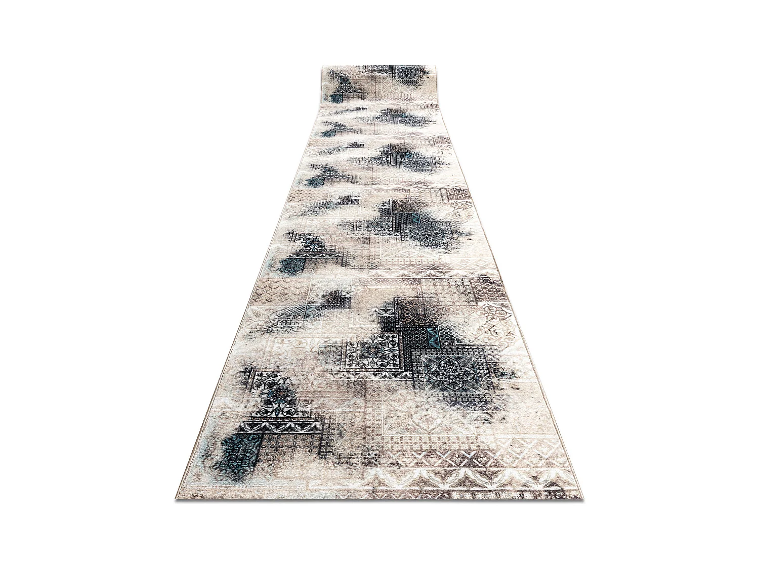 TAPIS DE COULOIR antidérapant PATCHWORK vintage la gomme beige 80x980 cm