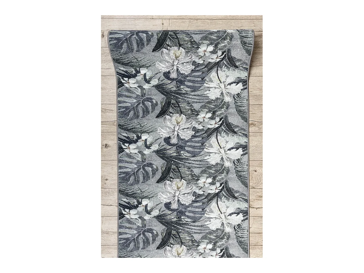 Läufer Antirutsch MONSTERA Laub, Gummi grau 67x340 cm