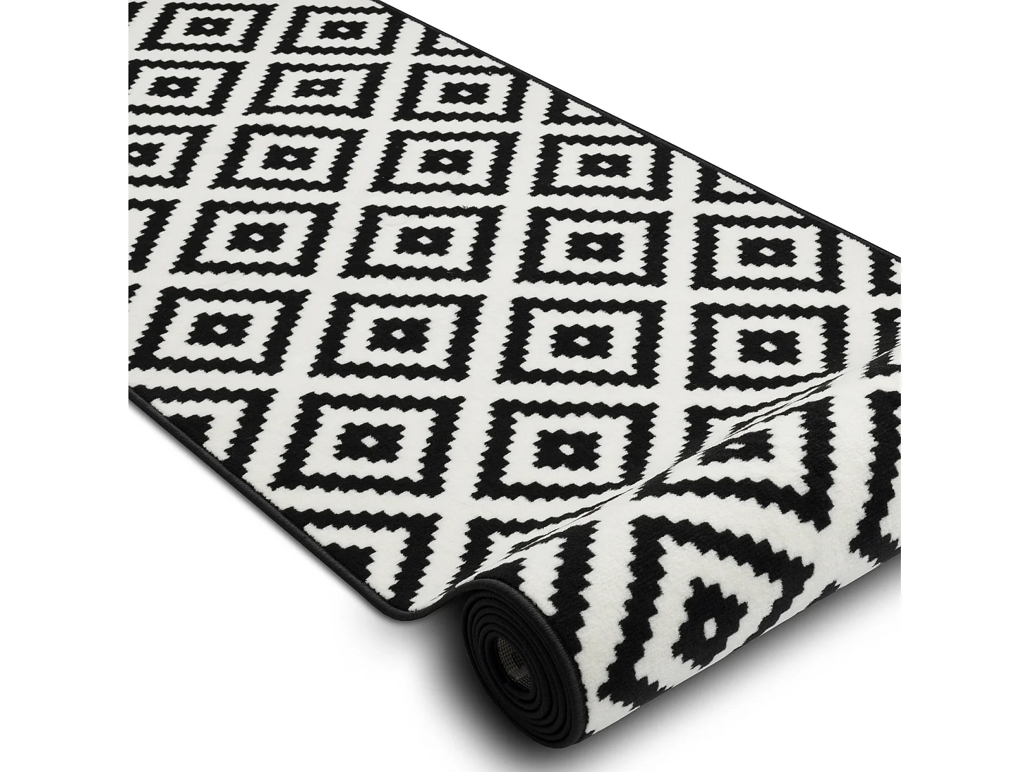 TAPIS DE COULOIR BCF MORAD Ruta diamants noir / crème 90x1050 cm