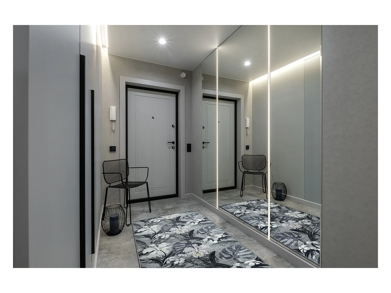 Loper antislip MONSTERA Bladeren, gom grijs 80x650 cm