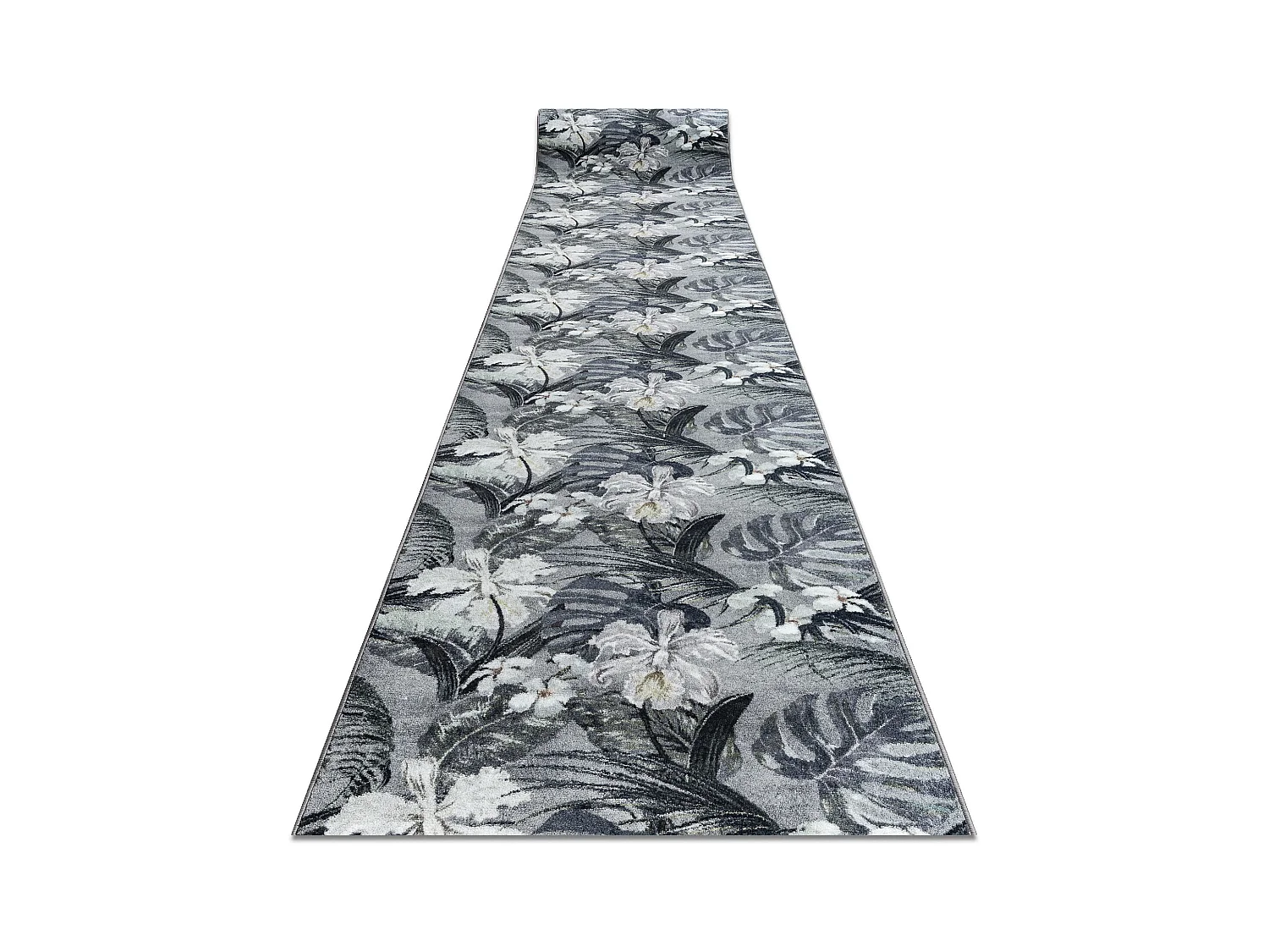 Loper antislip MONSTERA Bladeren, gom grijs 80x650 cm