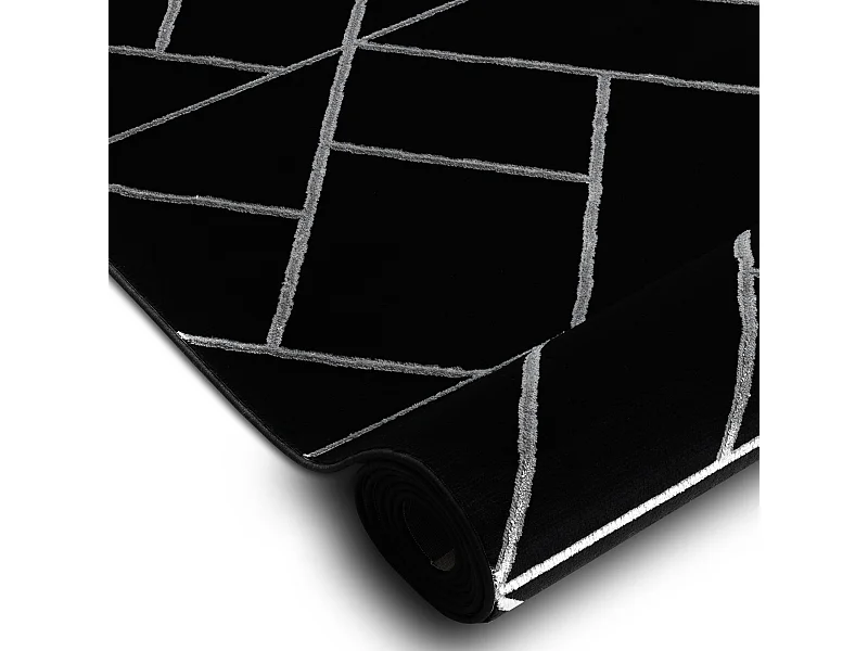 Loper EMERALD exclusief 7543 glamour, stijlvol geometrisch zwart / zil 100x430 cm