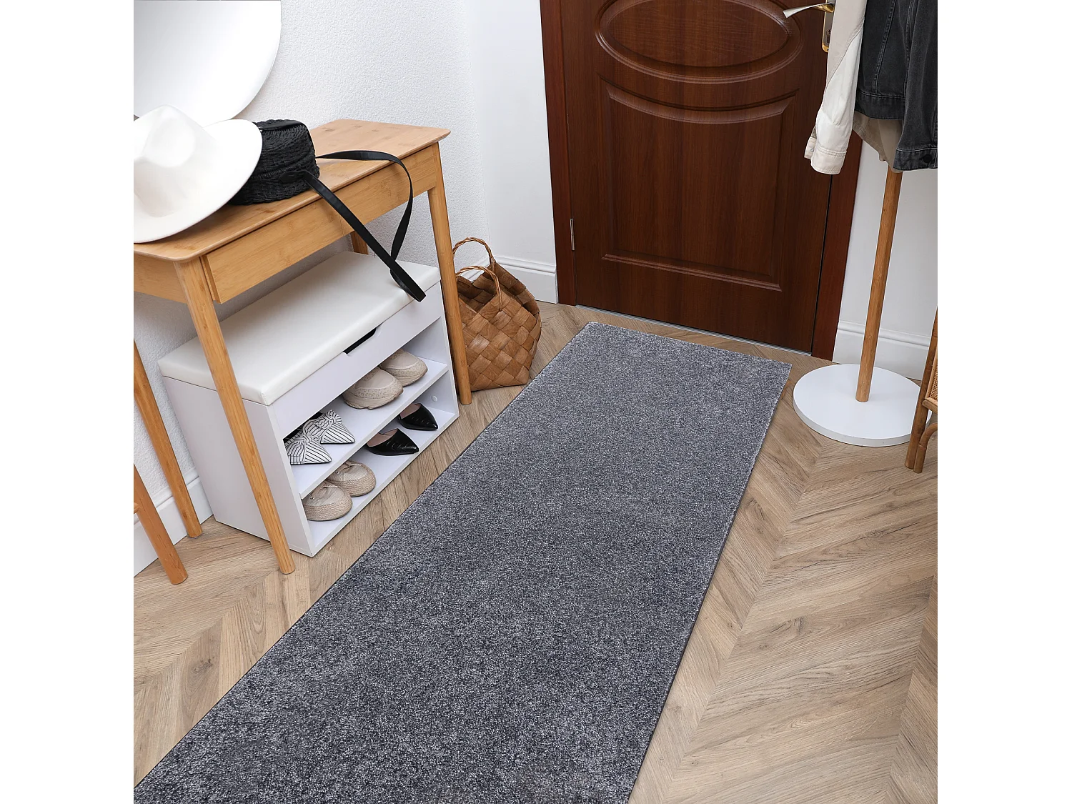 Tapis de couloir SANTA FE gris 97 plaine couleur unie 100x370 cm