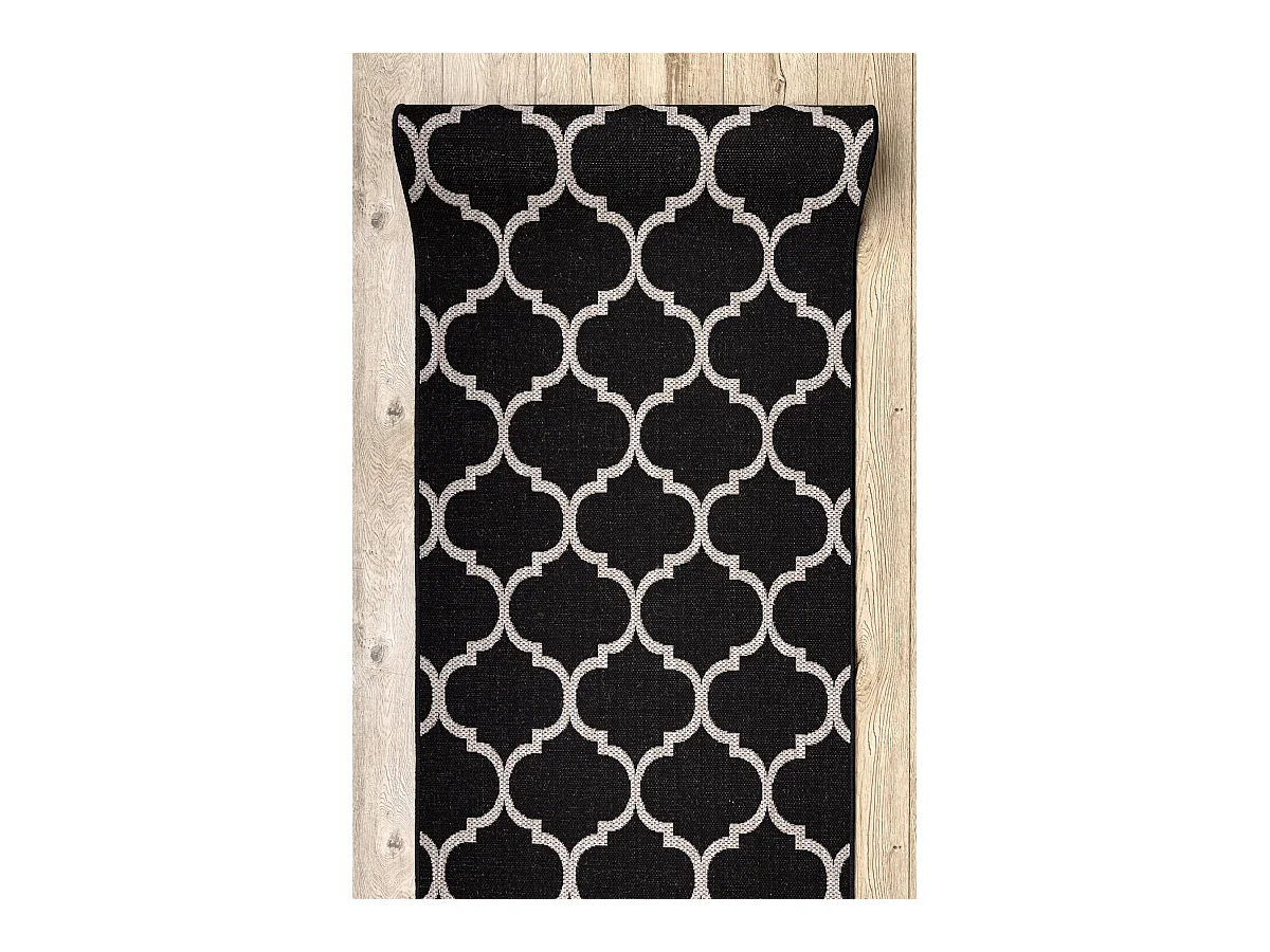 TAPIS DE COULOIR SIZAL FLOORLUX modèle 20608 Treillis marocain noir / 80x800 cm