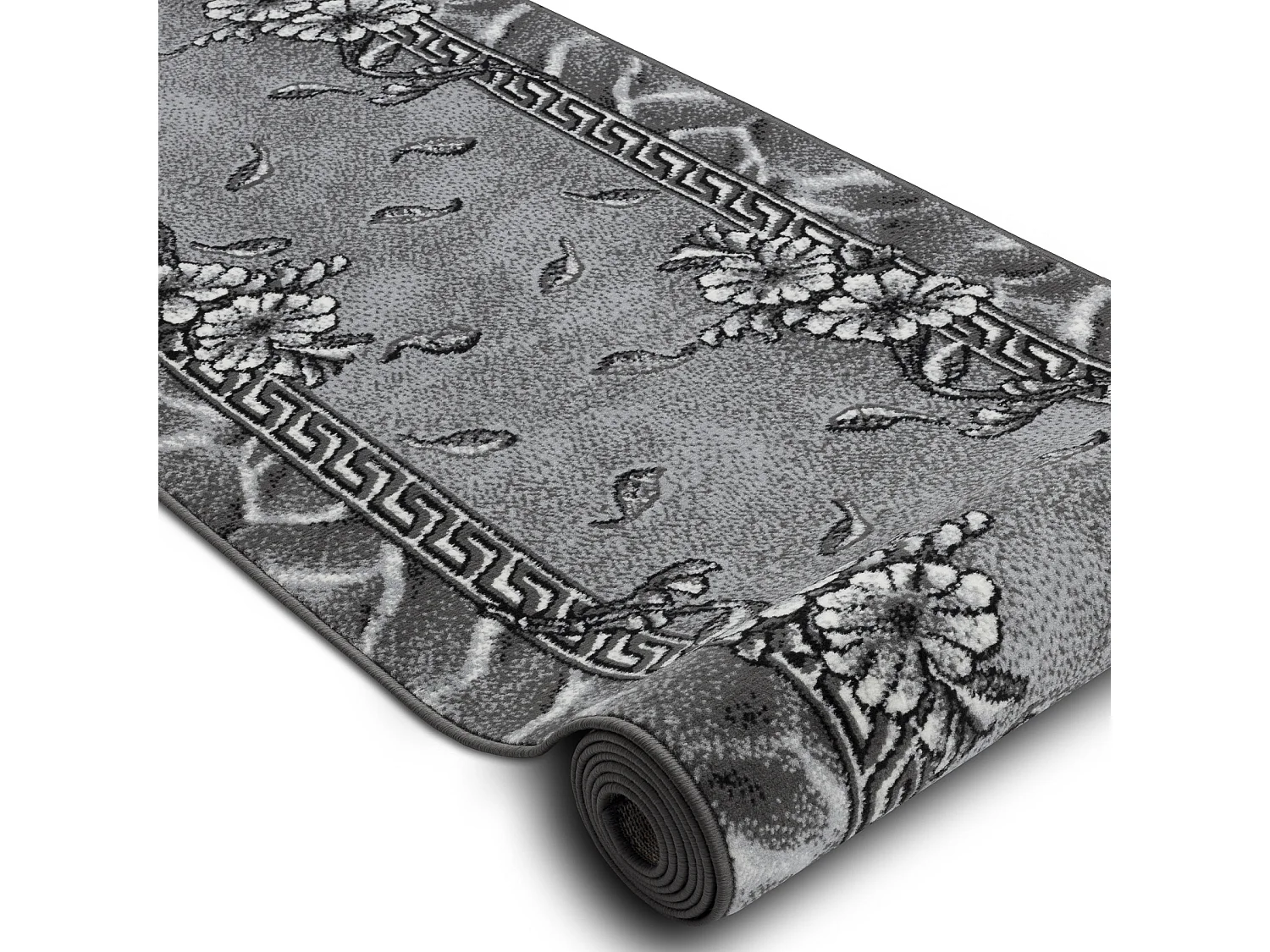 TAPIS DE COULOIR BCF MORAD Trio fleurs, feuilles gris 70x430 cm