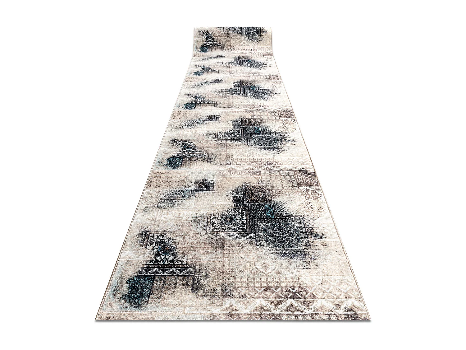 TAPIS DE COULOIR antidérapant PATCHWORK vintage la gomme beige 67x720 cm