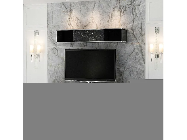 Mobile porta Tv con pensile effetto marmo nero particolari argento Bientv 180