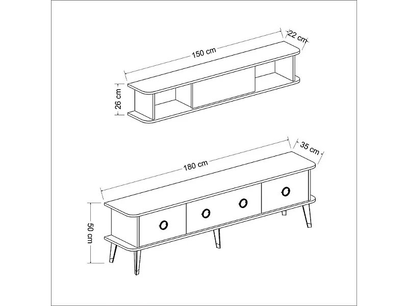 Mobile porta Tv con pensile effetto marmo nero particolari argento Bientv 180