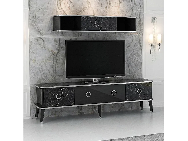Meuble TV Bien - Blanc, Argent - 180 x 35 x 50