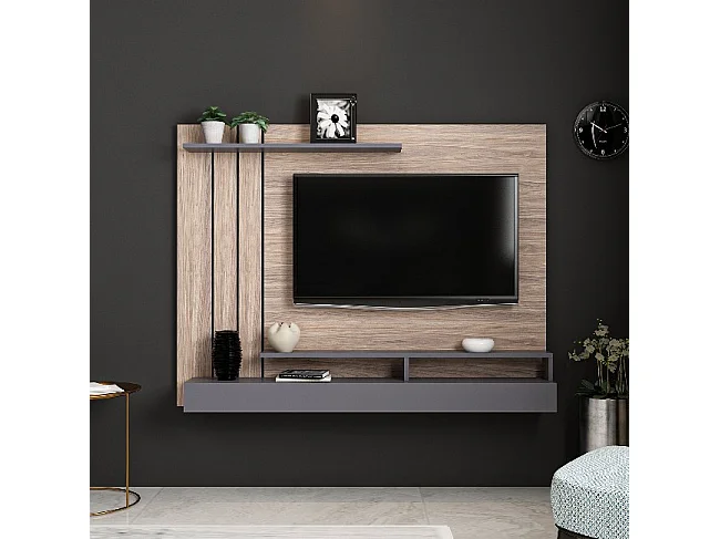 Mobile Porta Tv Lawrance - Antracite, Frassino - 157 x 21 x 120 cm - EPIKASA