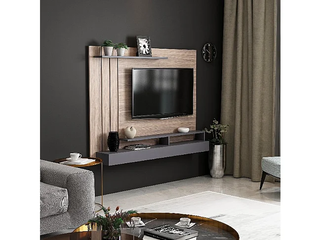 Mobile Porta Tv Lawrance - Antracite, Frassino - 157 x 21 x 120 cm - EPIKASA
