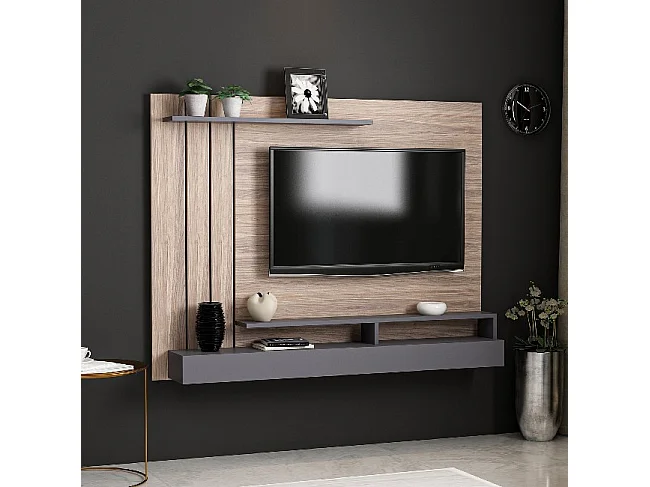 Meuble TV Lawrance - Anthracite, Bois - 157 x 21 x 120