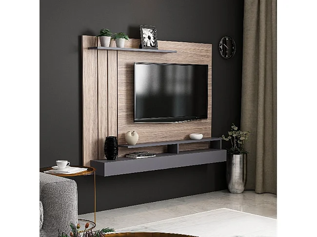 Meuble TV Lawrance - Anthracite, Bois - 157 x 21 x 120