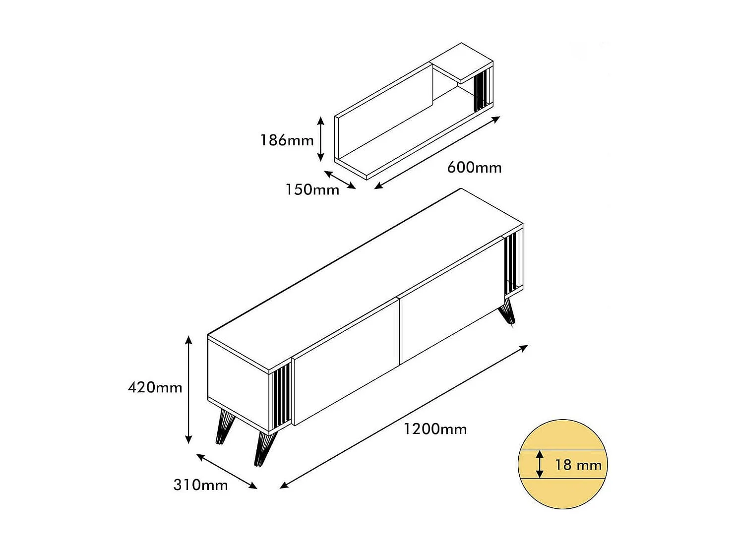 Meuble TV Nicol 120x31x42 cm Anthracite
