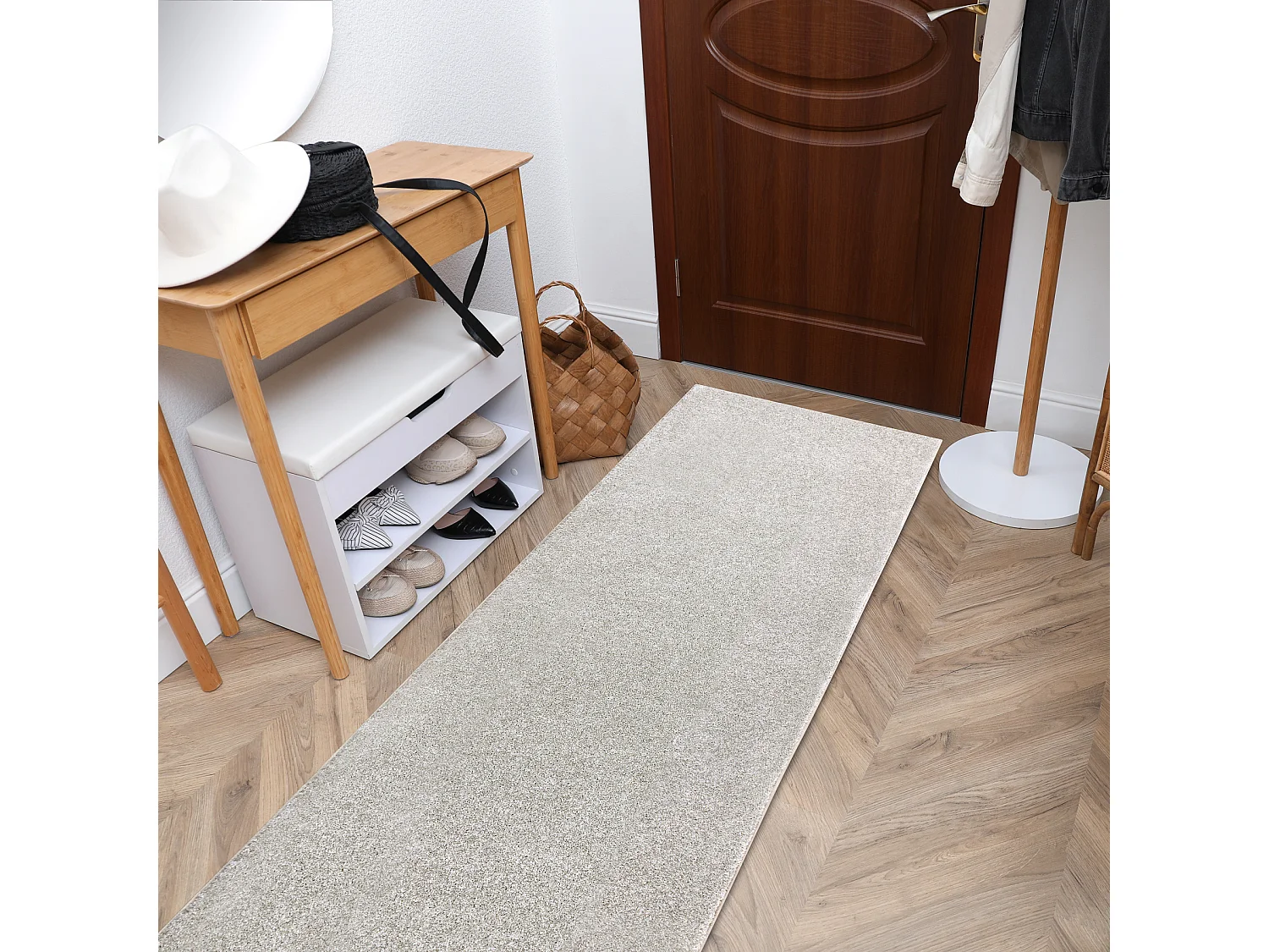 Tapis de couloir SANTA FE crème 031 plaine couleur unie 70x230 cm