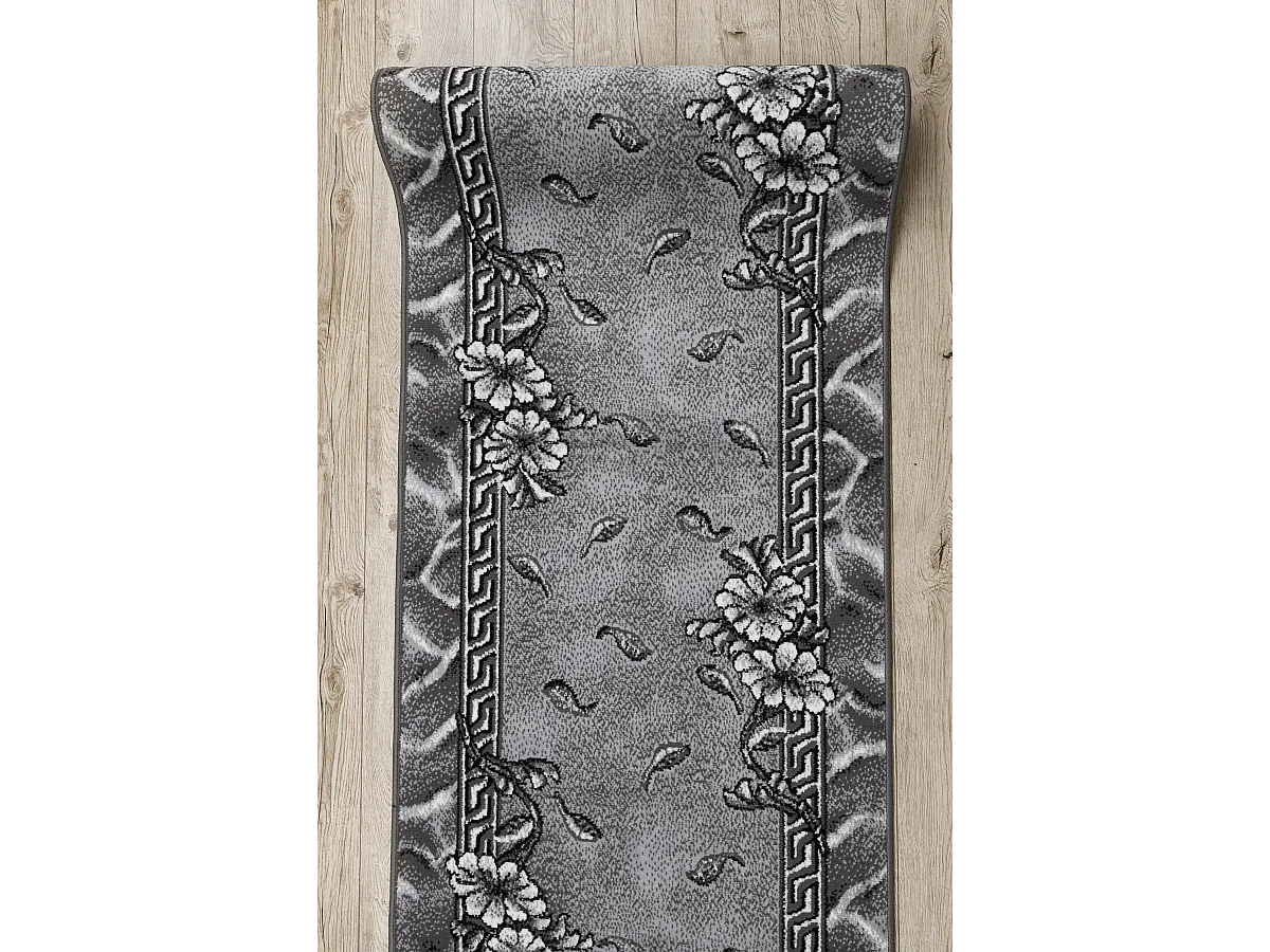 TAPIS DE COULOIR BCF MORAD Trio fleurs, feuilles gris 70x470 cm