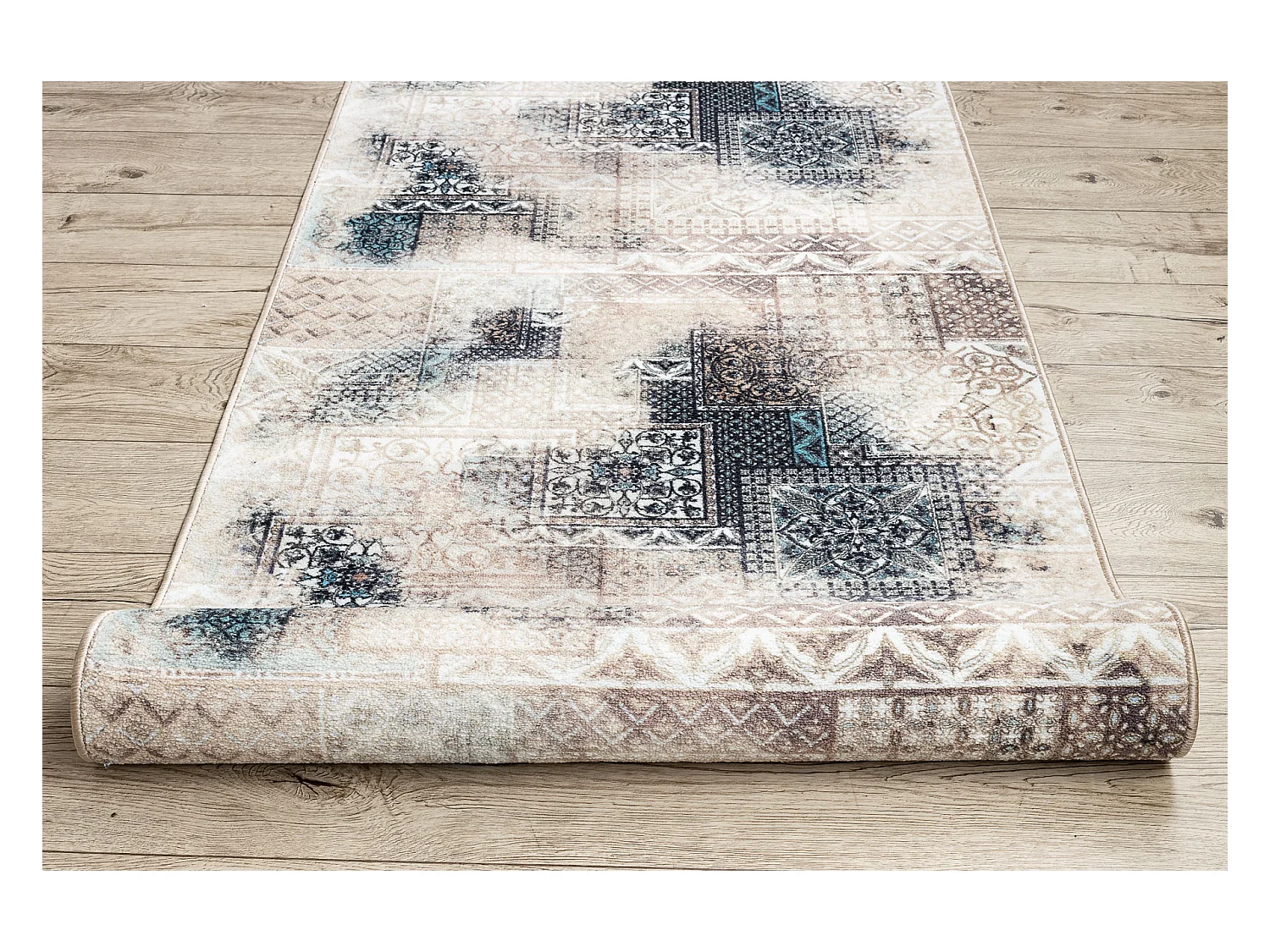 Läufer Antirutsch PATCHWORK vintage, Gummi beige 80x1350 cm