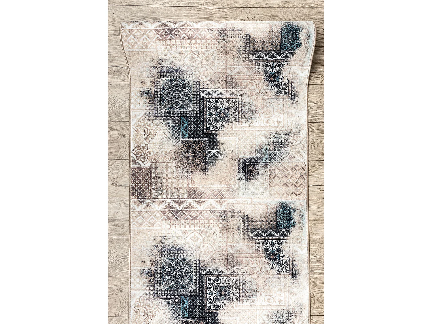 Läufer Antirutsch PATCHWORK vintage, Gummi beige 100x890 cm