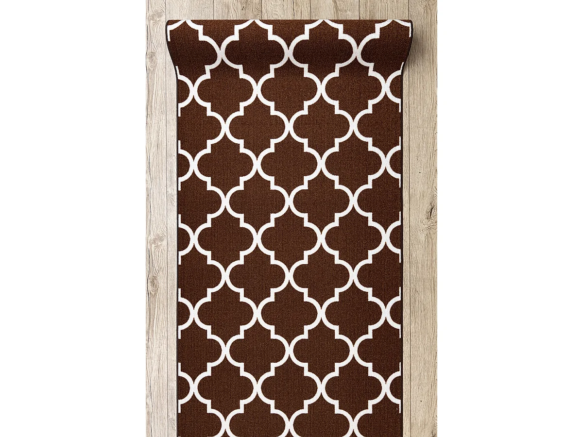 TAPIS DE COULOIR ANTIDÉRAPANT TRÈFLE MAROCAIN marron TRELLIS 30351 90x1250 cm