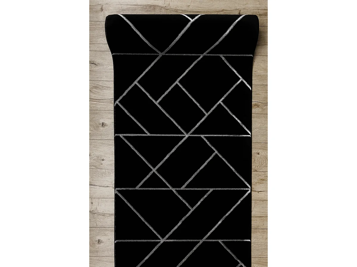 Loper EMERALD exclusief 7543 glamour, stijlvol geometrisch zwart / zil 100x640 cm