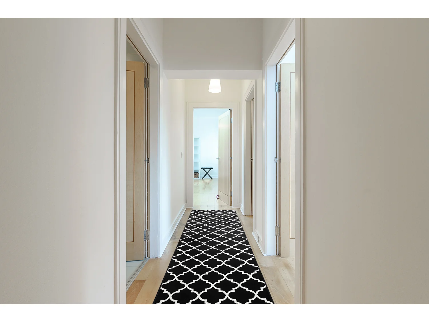 TAPIS DE COULOIR BCF MORAD Trelis Treillis marocain noir / crème 60x960 cm