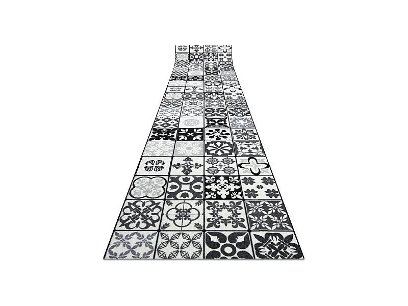 Läufer Antirutsch AZULEJO PATCHWORK, LISSABONFLIESEN grau / schwarz 90x310 cm