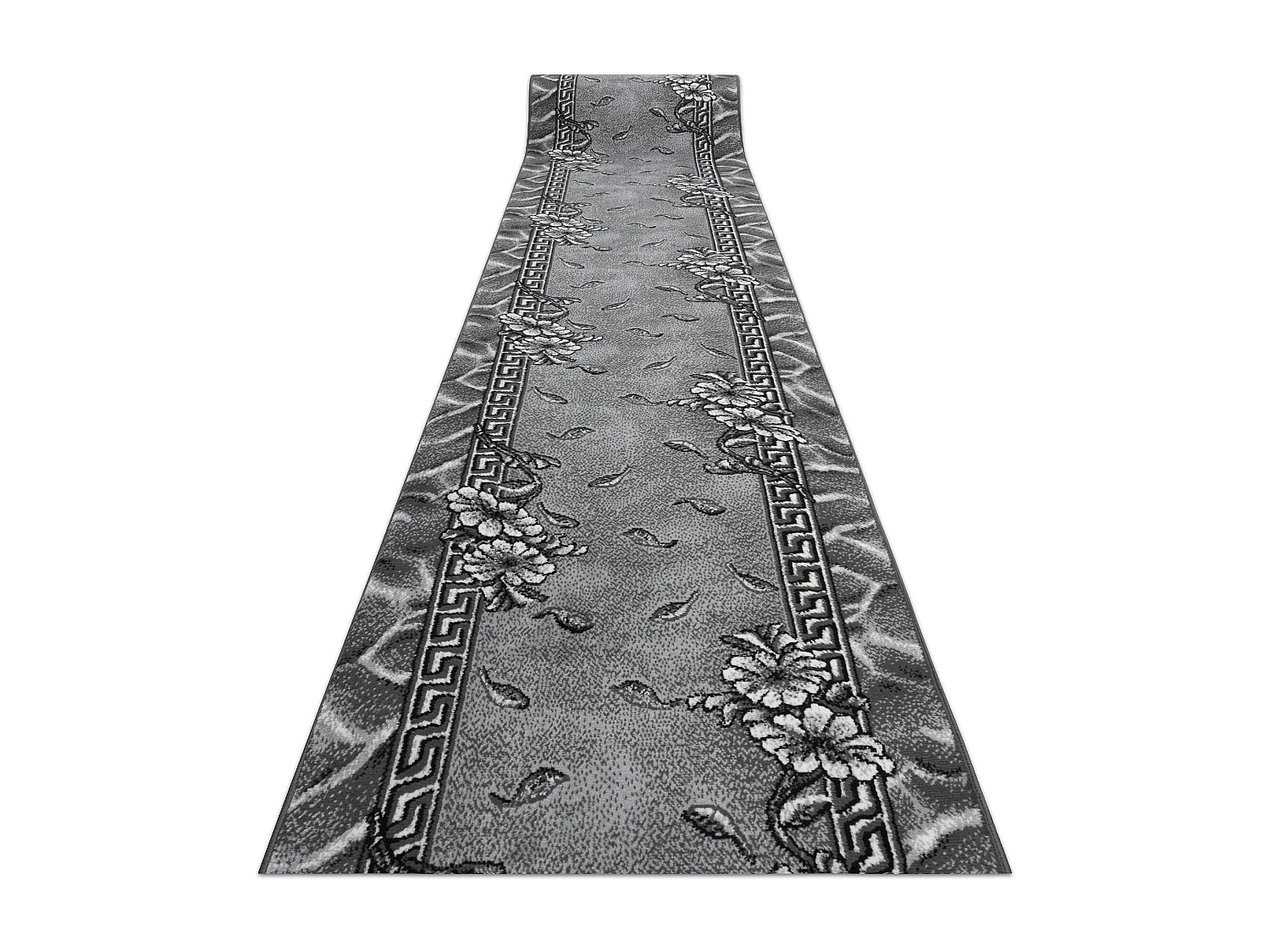 TAPIS DE COULOIR BCF MORAD Trio fleurs, feuilles gris 100x810 cm
