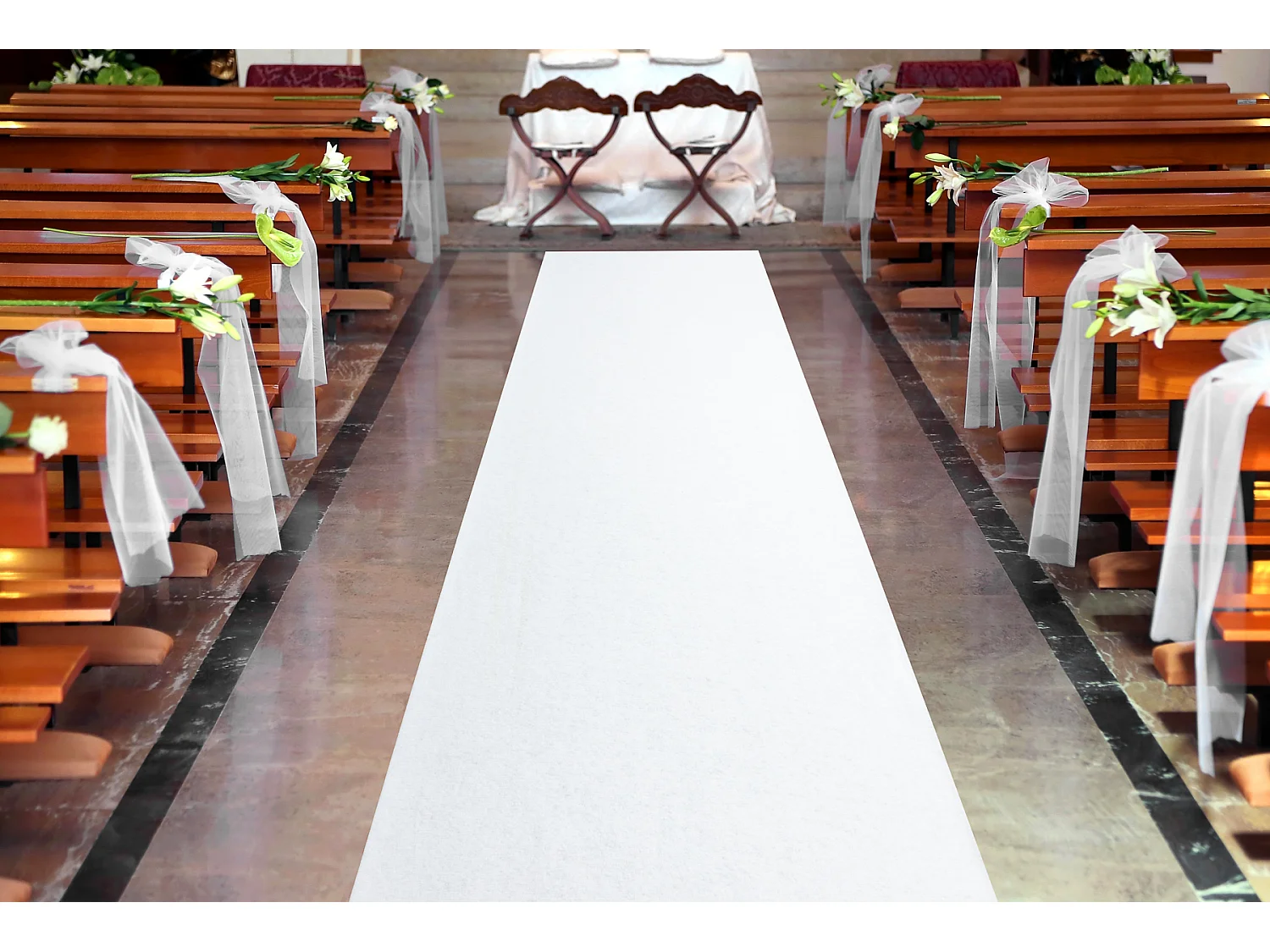 Alfombra de pasillo con refuerzo de goma RUMBA 1950 Boda un solo color 70x360 cm