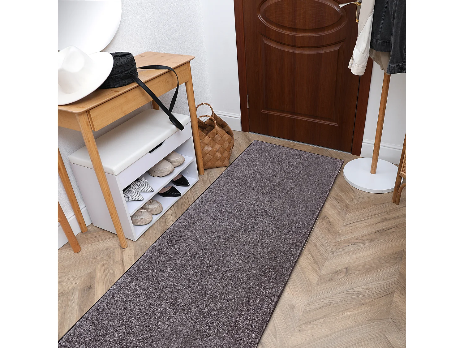 Tapis de couloir SANTA FE marron 42 plaine couleur unie 150x130 cm