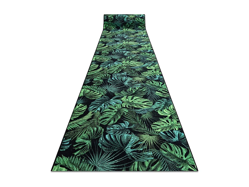 Alfombra de pasillo con refuerzo de goma MONSTERA Hojas, verde 80x1000 cm