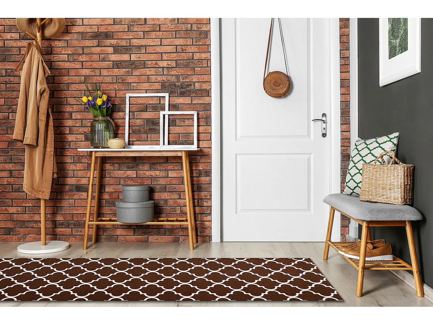 TAPIS DE COULOIR ANTIDÉRAPANT TRÈFLE MAROCAIN marron TRELLIS 30351 80x890 cm