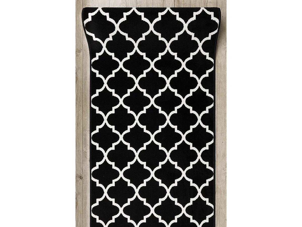 TAPIS DE COULOIR BCF MORAD Trelis Treillis marocain noir / crème 60x820 cm