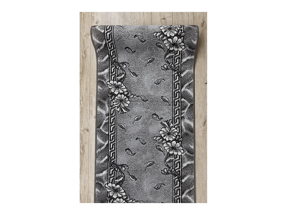 TAPIS DE COULOIR BCF MORAD Trio fleurs, feuilles gris 100x410 cm