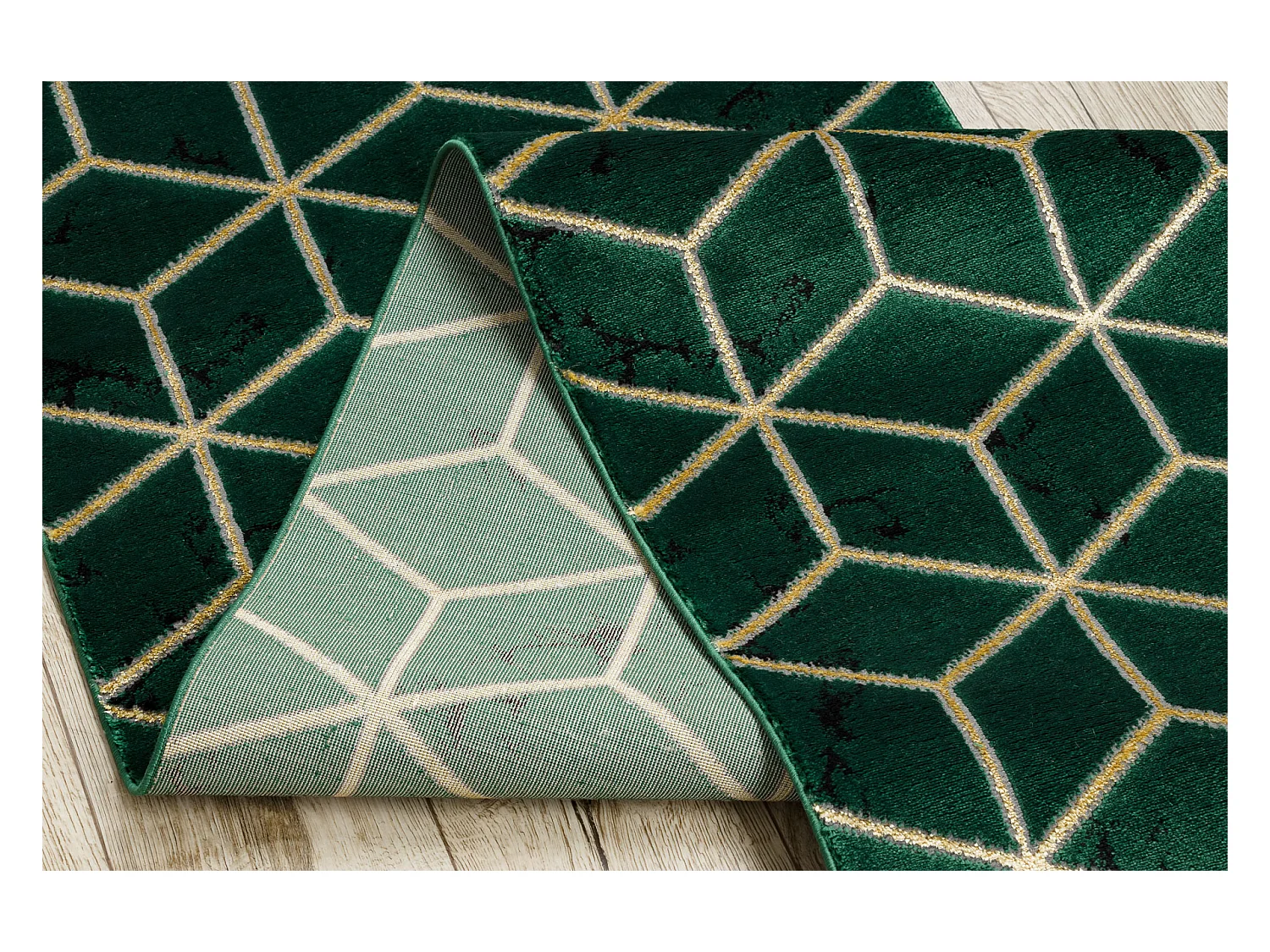 Exklusiv EMERALD Läufer 1014 glamour, stilvoll Würfel Flaschengrün  80x680 cm