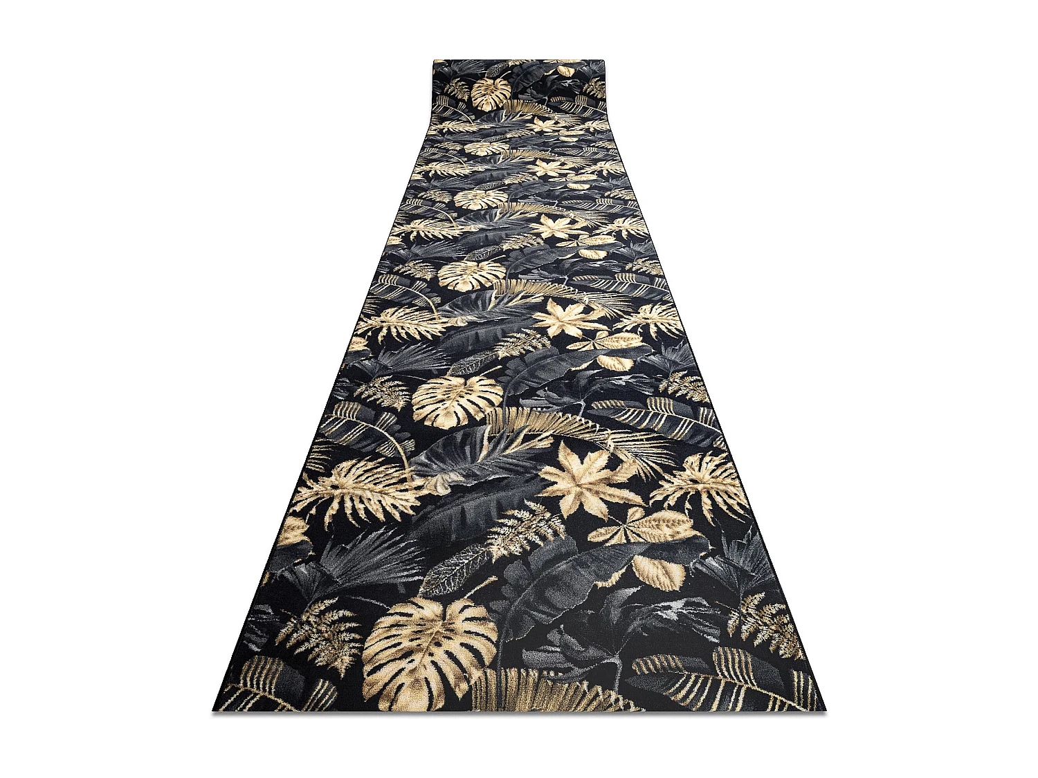 Loper antislip MONSTERA Bladeren, gom goud  80x960 cm