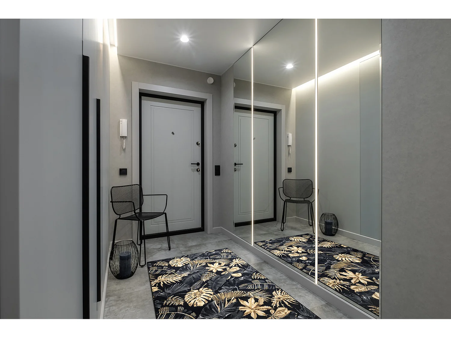 Passadeira antiderrapante MONSTERA Folhas a goma ouro 80x690 cm